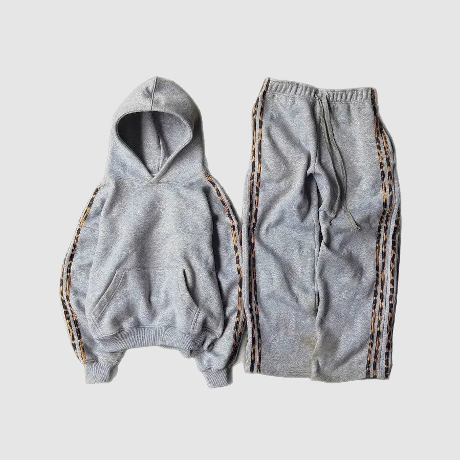 Cheeta Print Striped Pullover Hoodie