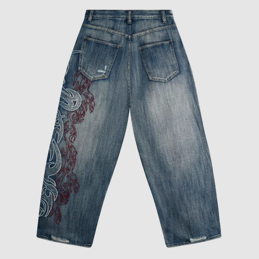 Tribal Wide Leg Embroidered Jeans