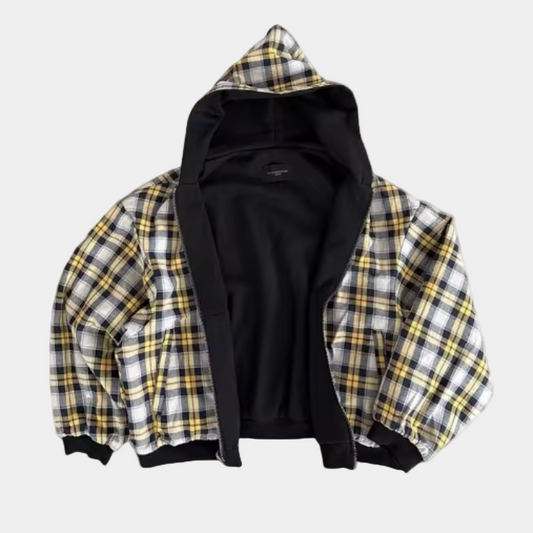 Reversible Relaxed Fit Plaid Hoodie