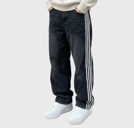 Loose Fit "Striped" Denim Jeans
