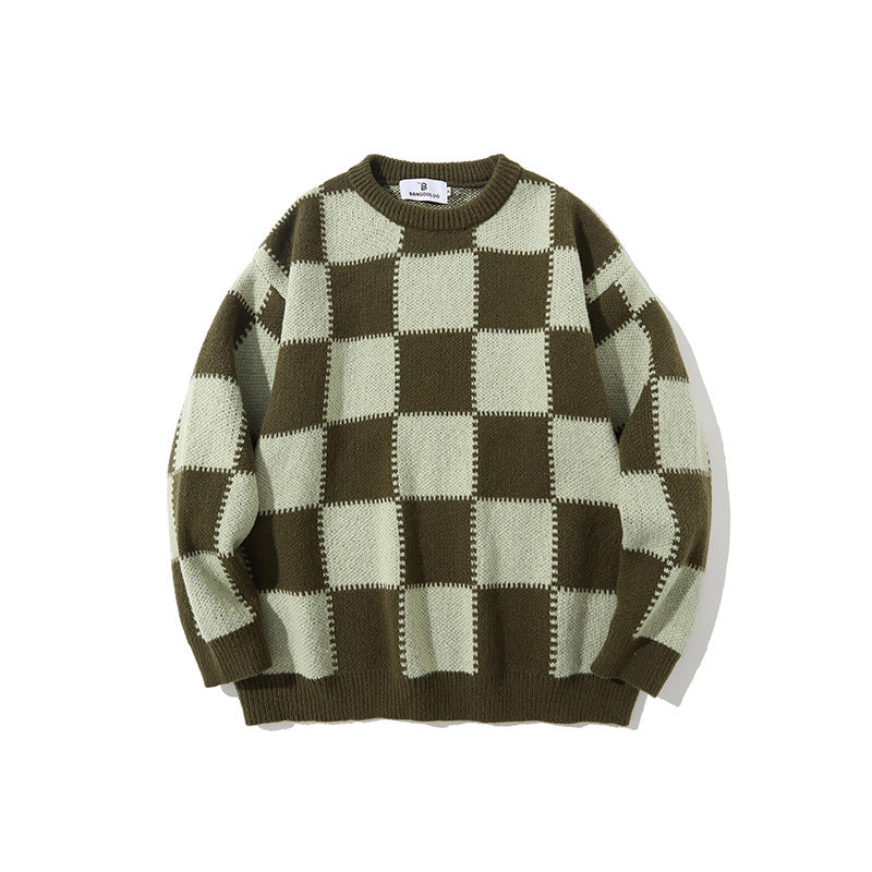 Relaxed Fit "Checkered" Knit Sweater