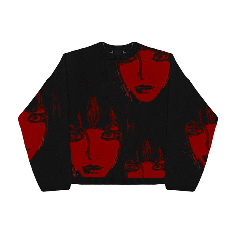 Boxy Fit "Red Faces" Knit Sweater