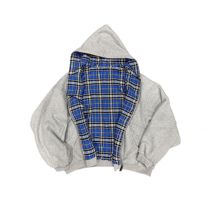 Reversible Relaxed Fit Plaid Hoodie