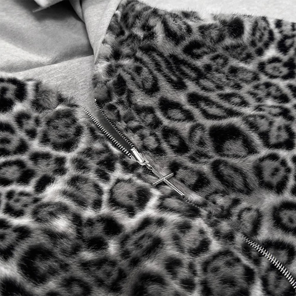 Relaxed Fit Reversible Leopard Hoodie Zip-Up