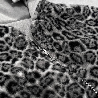Relaxed Fit Reversible Leopard Hoodie Zip-Up