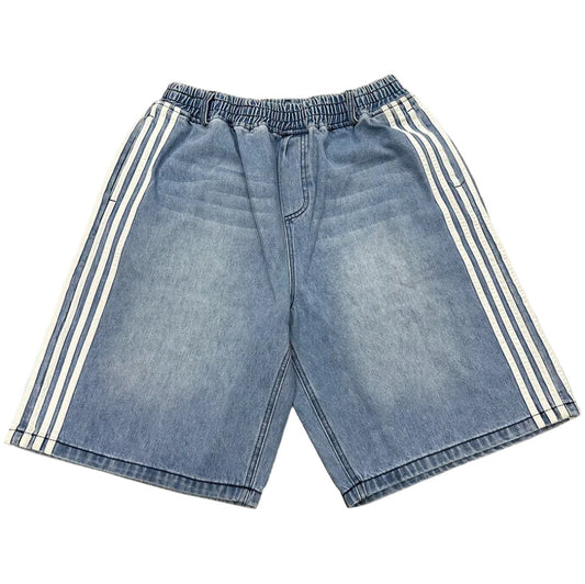 Loose Stretch Fit "Striped" Denim Shorts