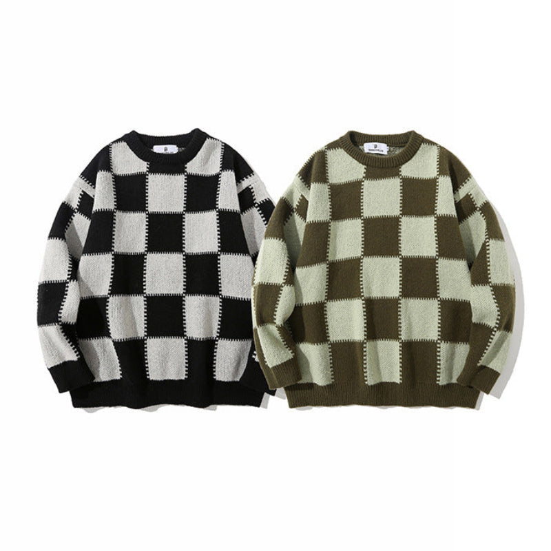Relaxed Fit "Checkered" Knit Sweater