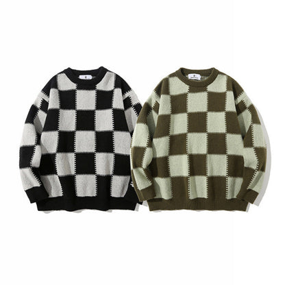 Relaxed Fit "Checkered" Knit Sweater