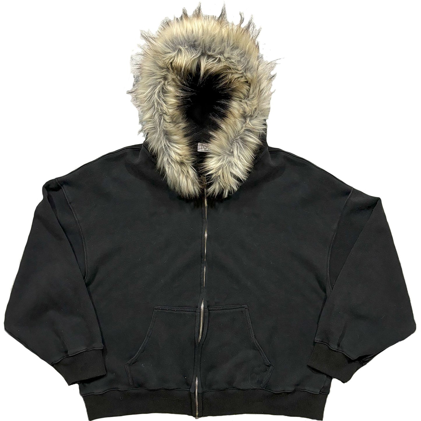 Relaxed Fit Fur Hooded Zip-Up