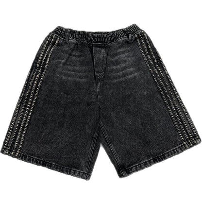 Loose Stretch Fit "Striped" Denim Shorts