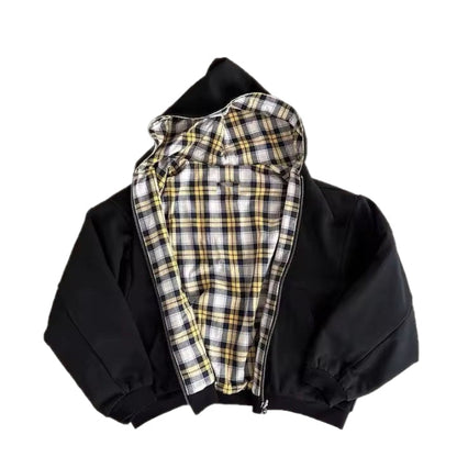 Reversible Relaxed Fit Plaid Hoodie