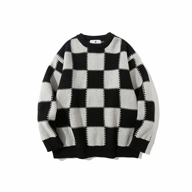 Relaxed Fit "Checkered" Knit Sweater
