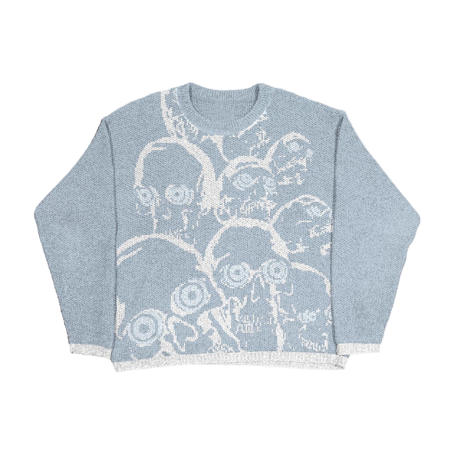 Relaxed Fit "Blue Skulls" Graphic Knit