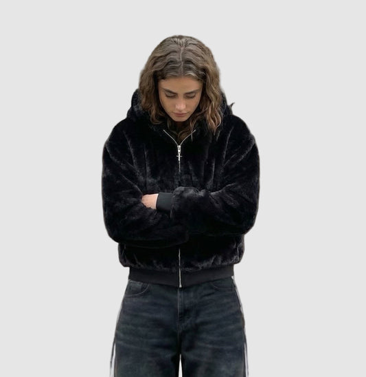 Relaxed Fit Reversible Leopard Hoodie Zip-Up