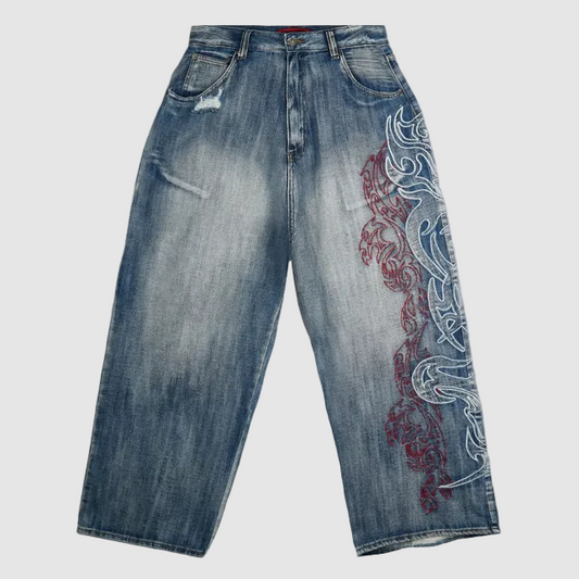 Tribal Wide Leg Embroidered Jeans