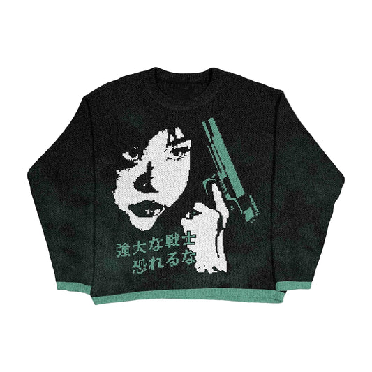 Relaxed Fit "Silent Gun" Graphic Knit