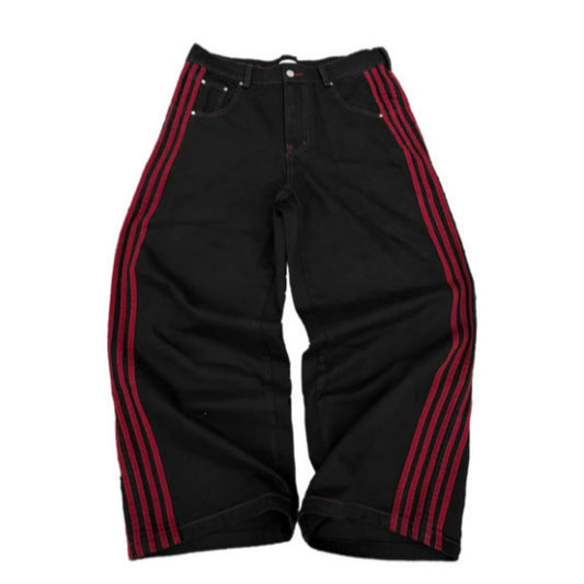 Loose Fit Black & Red "Striped" Denim Jeans