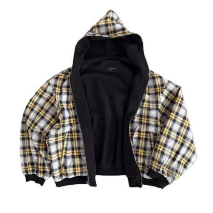 Reversible Relaxed Fit Plaid Hoodie