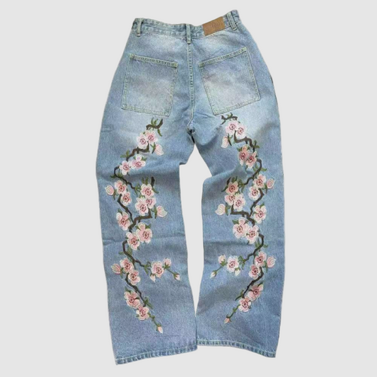 Japanese "Cherry Blossom" Embroidered Jeans