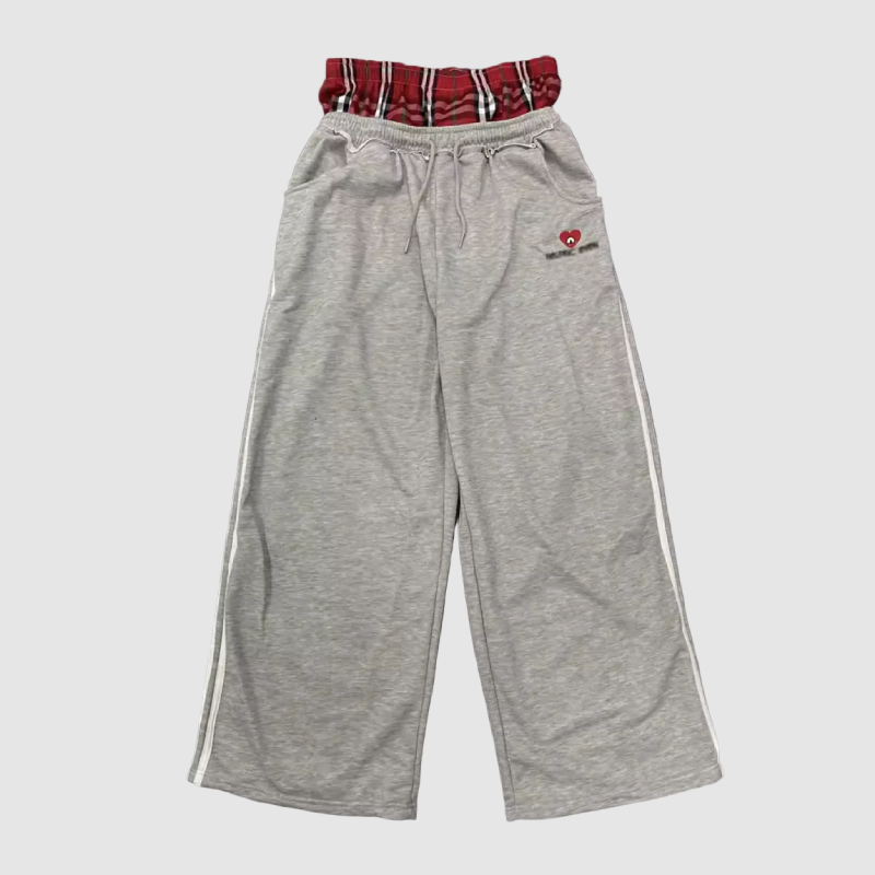 Double Waist Grey & Plaid Loose Fit Sweats