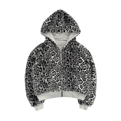 Relaxed Fit Reversible Leopard Hoodie Zip-Up
