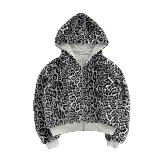 Relaxed Fit Reversible Leopard Hoodie Zip-Up