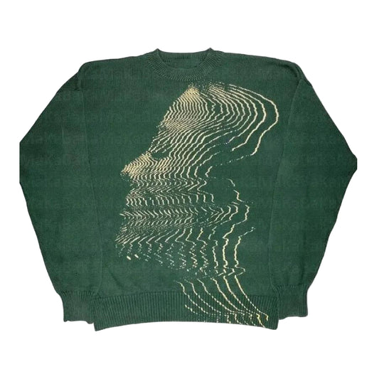 Relaxed Fit Racing Green "Faces" Knit Sweater