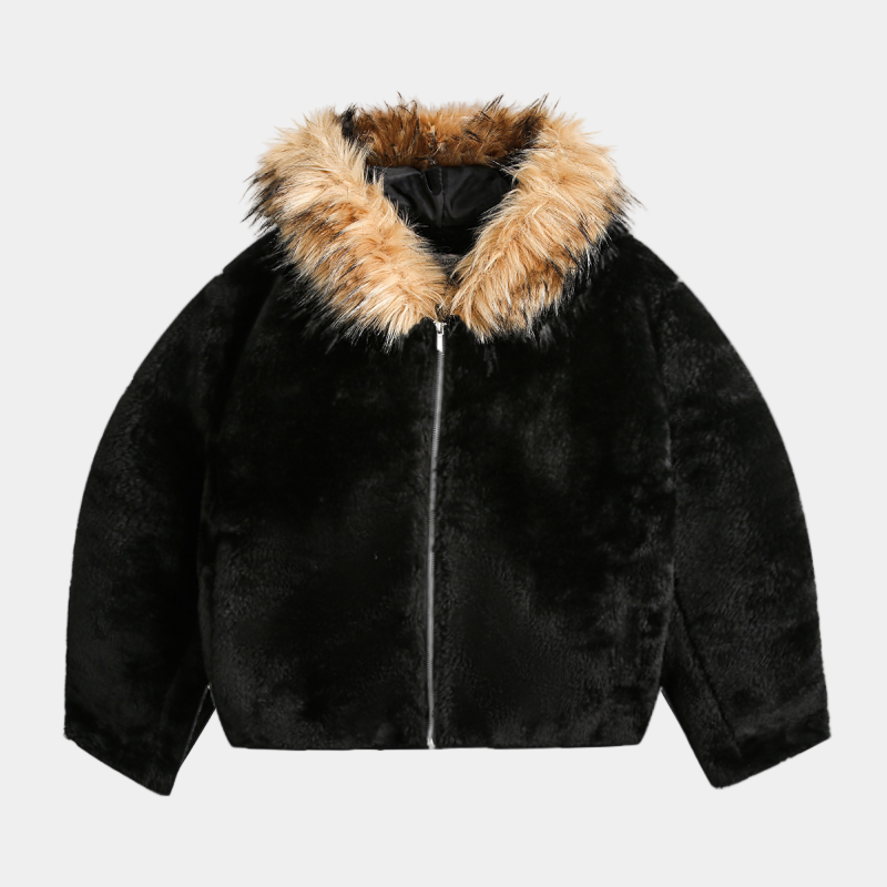 Fleece Lined Faux Fur Hoodie Jacket