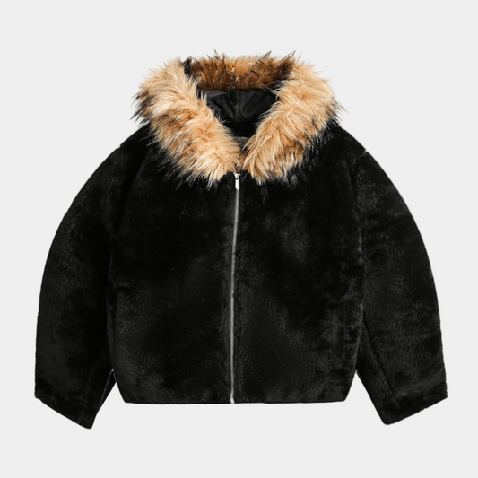 Fleece Lined Faux Fur Hoodie Jacket