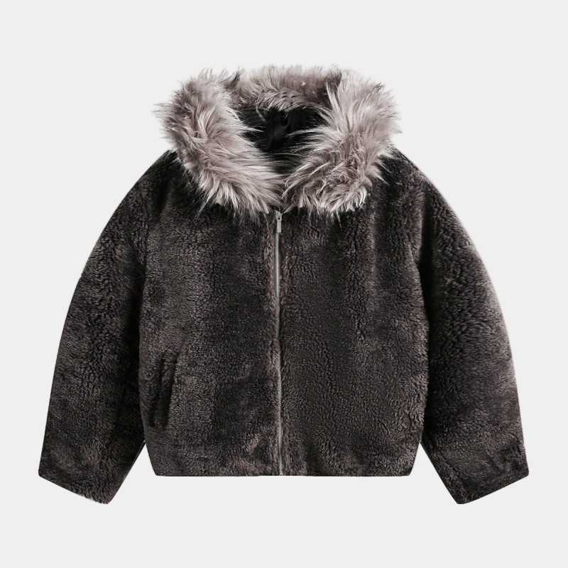 Fleece Lined Faux Fur Hoodie Jacket