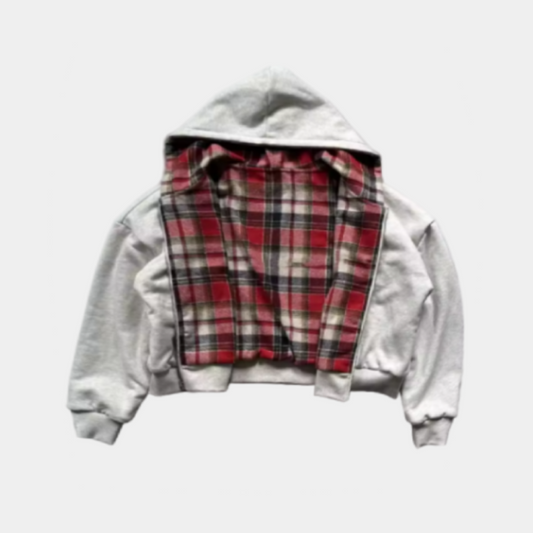 Reversible Relaxed Fit Plaid Hoodie
