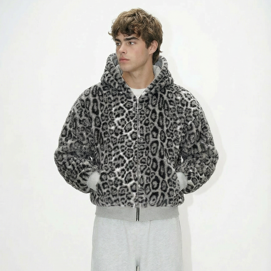 Relaxed Fit Reversible Leopard Hoodie Zip-Up