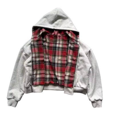 Reversible Relaxed Fit Plaid Hoodie