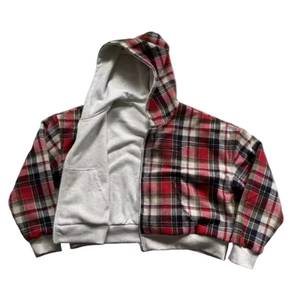 Reversible Relaxed Fit Plaid Hoodie